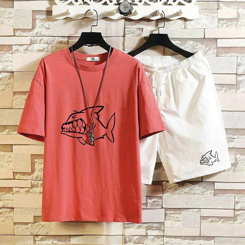 Men's Shorts Sets New InSlim Fit T Shirt  Graphic Stretch
