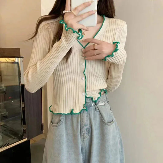 Knitted Sweater Women Cardigans V-Neck Knitwears
