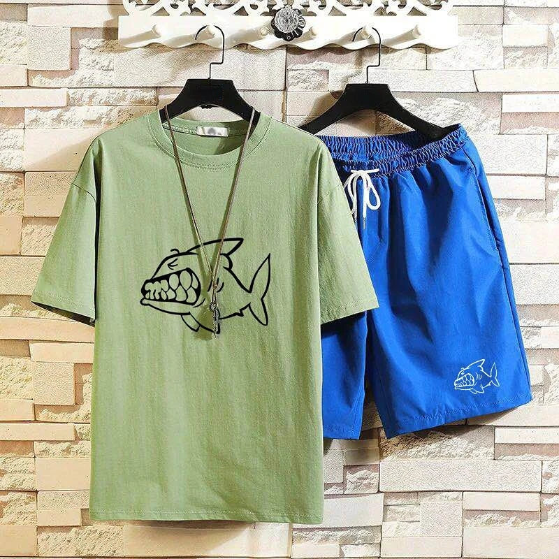 Men's Shorts Sets New InSlim Fit T Shirt  Graphic Stretch