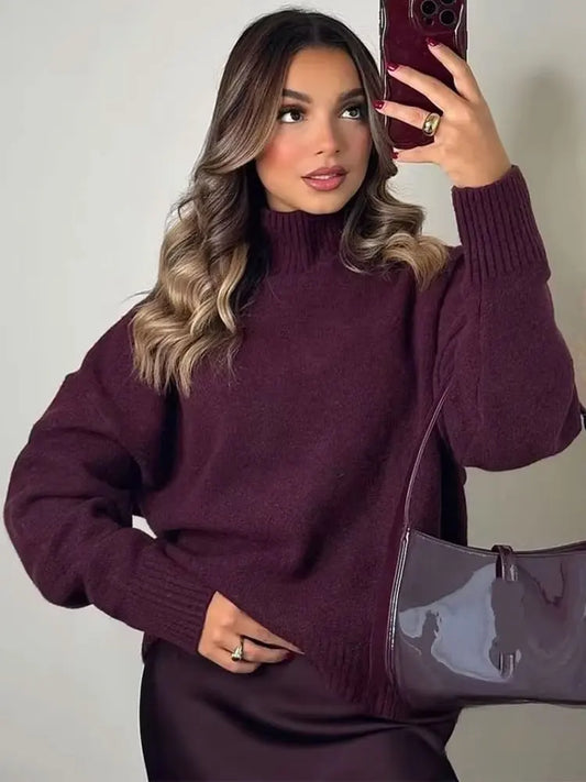 Casual Woman Turtleneck Sweater Women's Knitwear