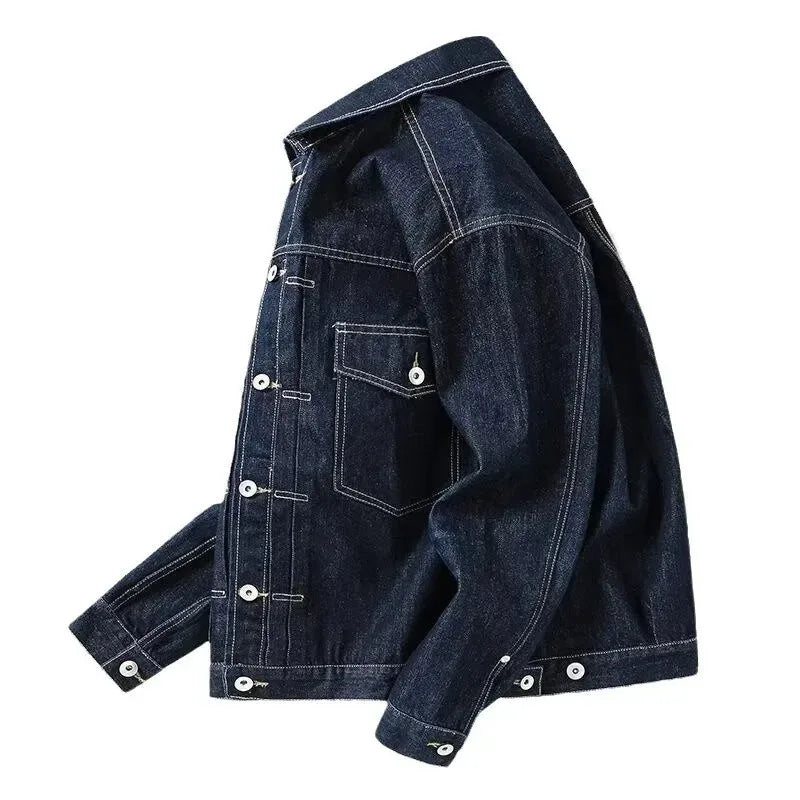 Black Loose Men's Denim Jacket  Workwear Coat