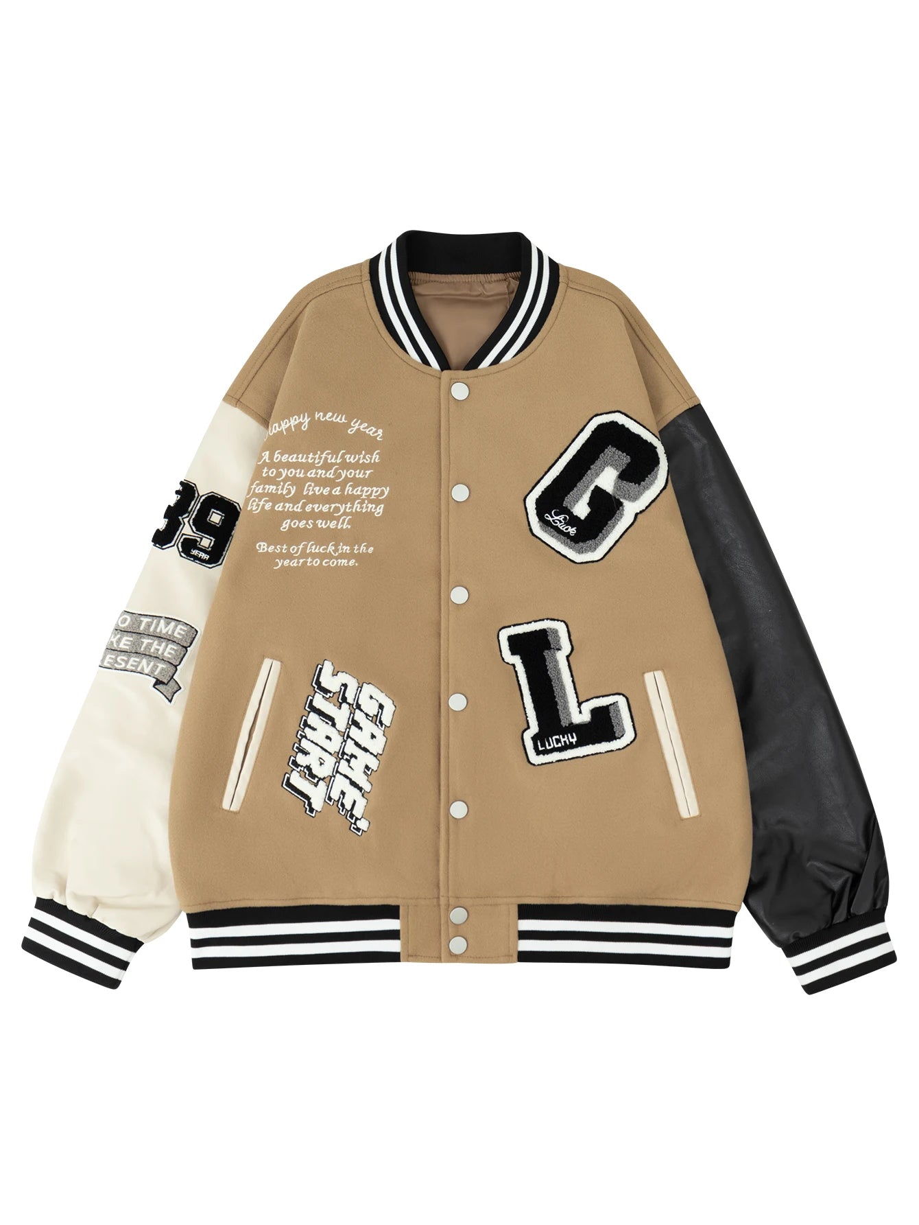 Women's Varsity Jacket Faux Leather Sleeve Baseball Uniform