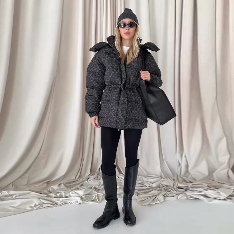 Print Padded Winter Jacket Women Casual Puffer Coat