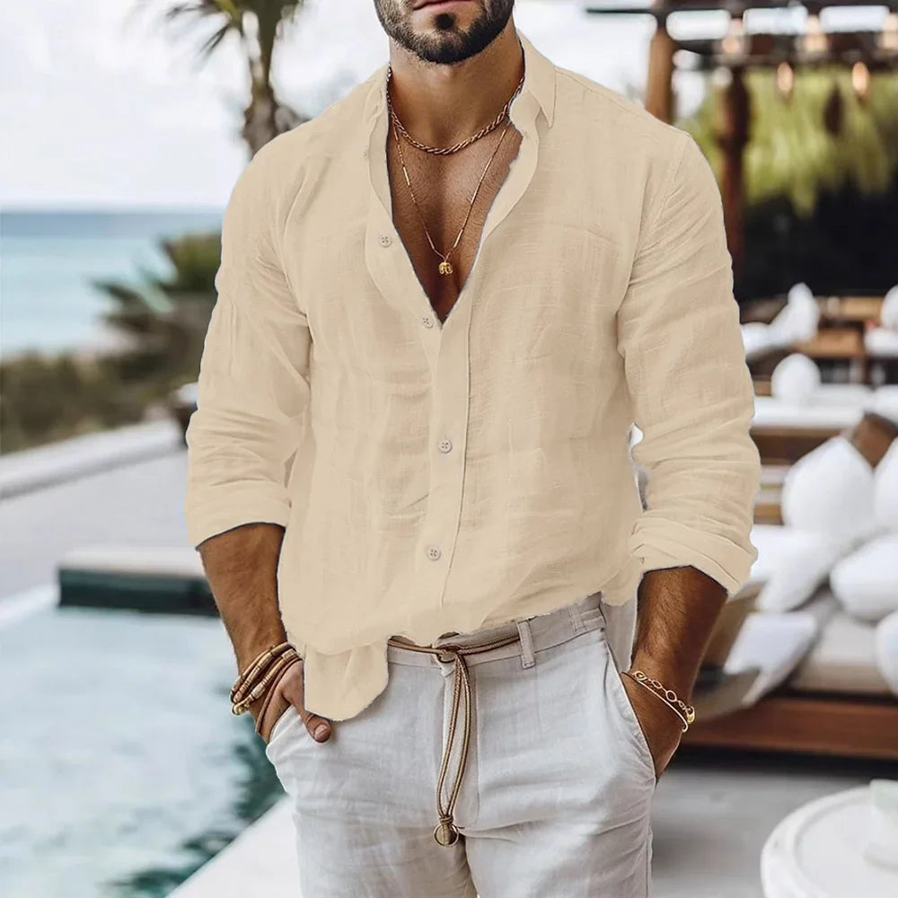 Cotton Linen Shirt for Men Summer Beach Style