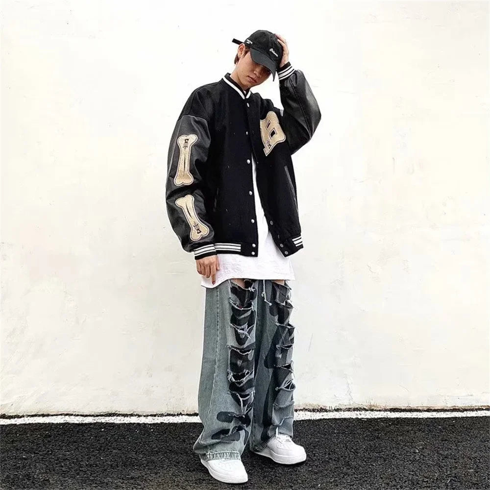 Men Baseball Jackets  Long Sleeve Bomber Jacket