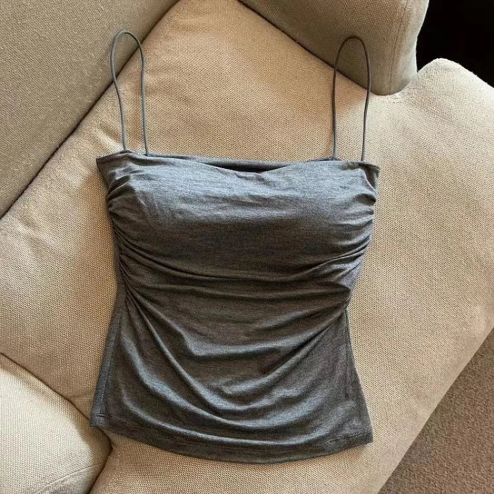 New Women Tank Tops Summer Solid Color Built-In Bra Camisole