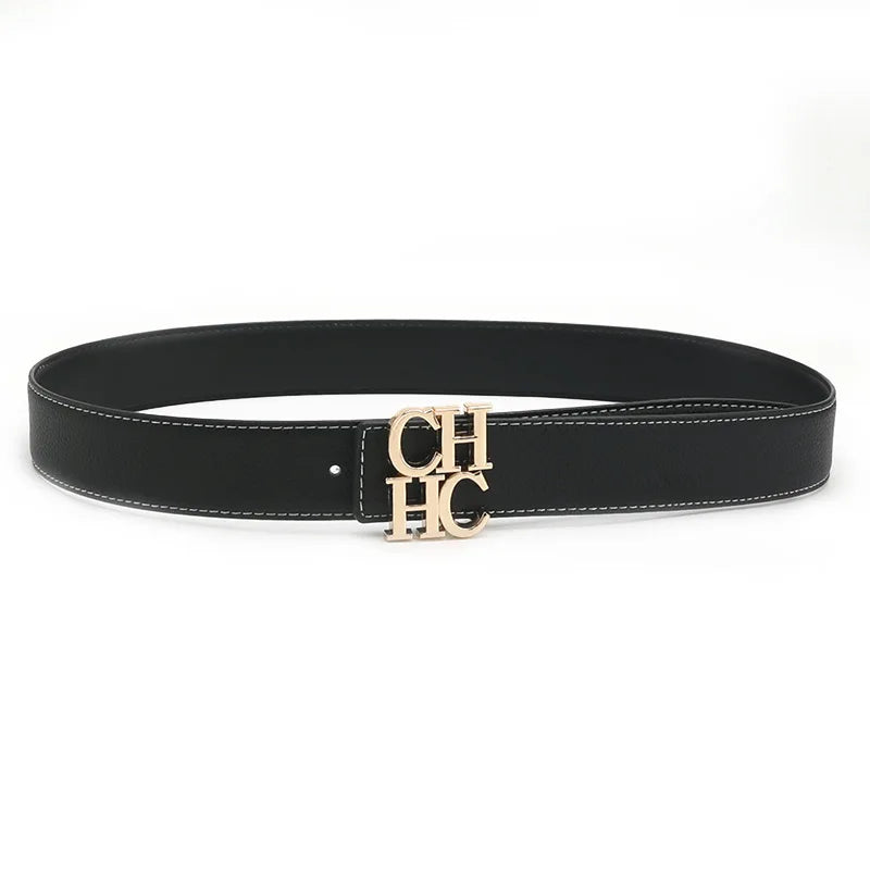 Men's 3.8cm Wide Belts - Stylish Plain & Lychee Grain Leather