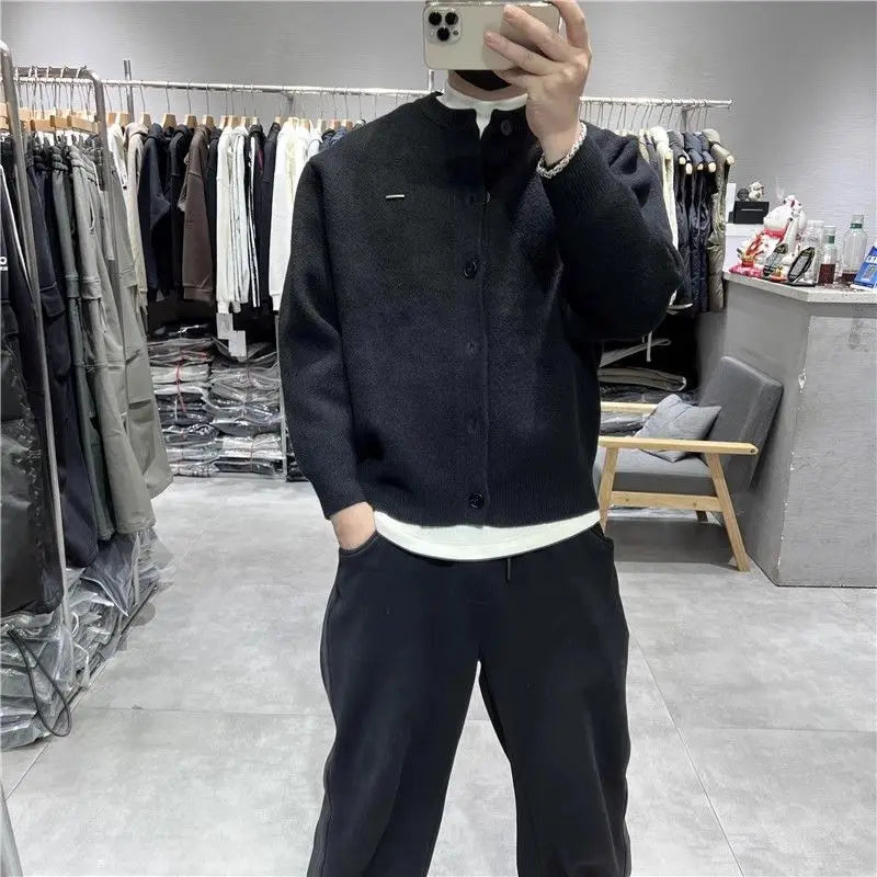 Men's Knitted Open Cardigan round Neck