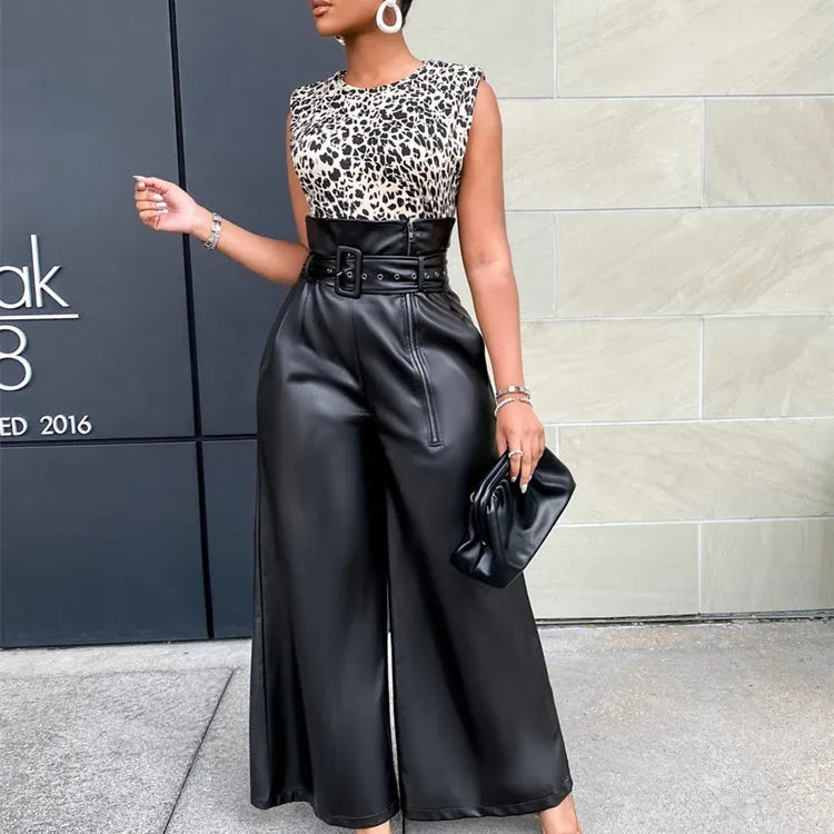 Women's Fashion High Waist Trousers PU Leather Pants