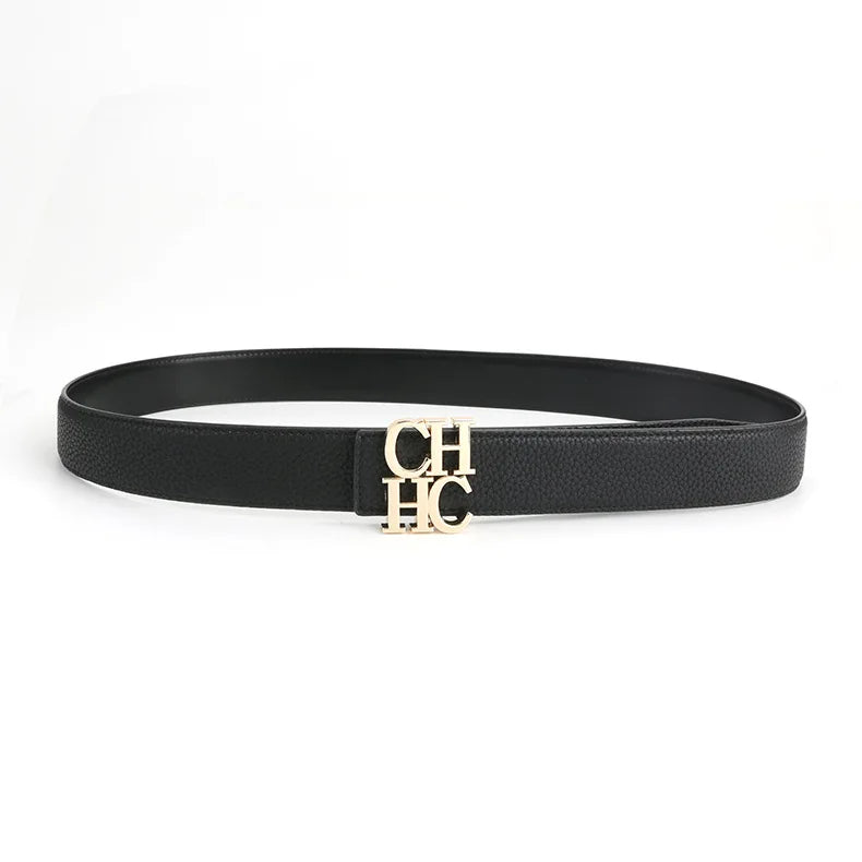 Men's 3.8cm Wide Belts - Stylish Plain & Lychee Grain Leather