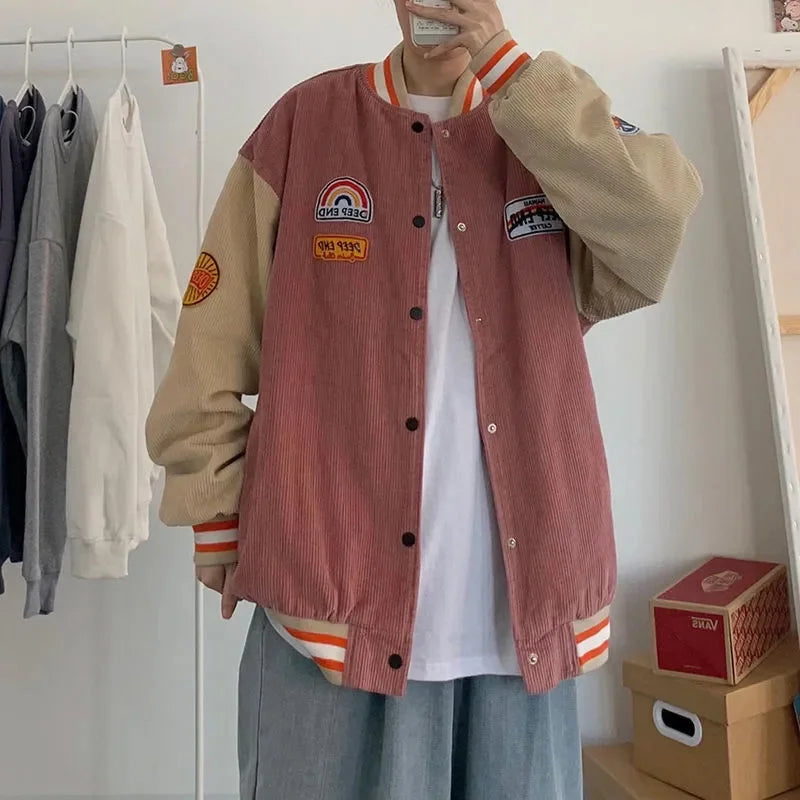 Men Baseball Jackets New Embroidered Letters Corduroy Loose Coat Tracksuit
