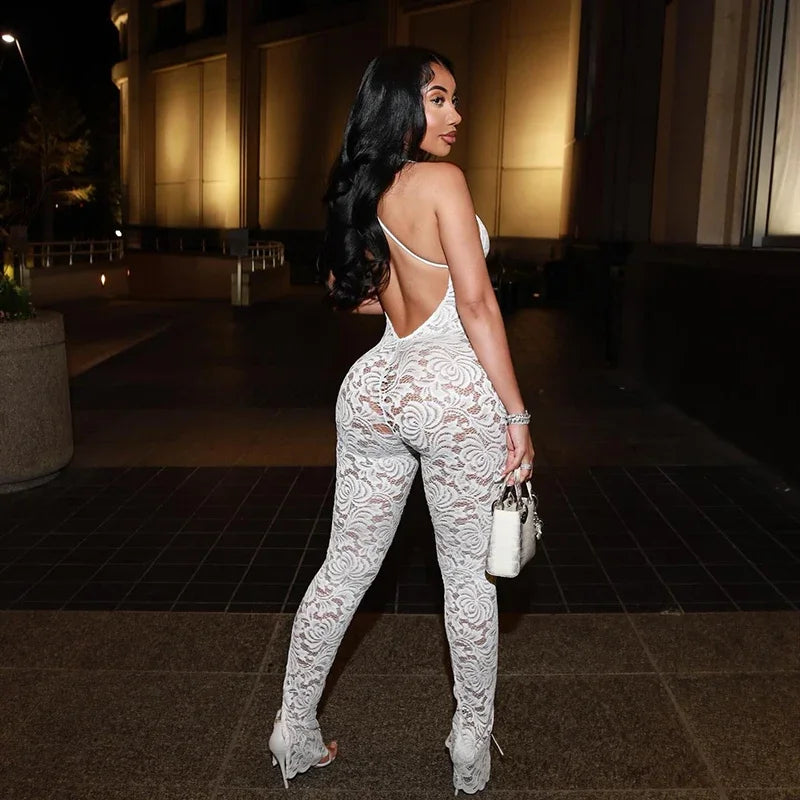 Women Sexy Cross Backless Jumpsuit  See Thorough v-Neck Sleeveless Summer Coquette