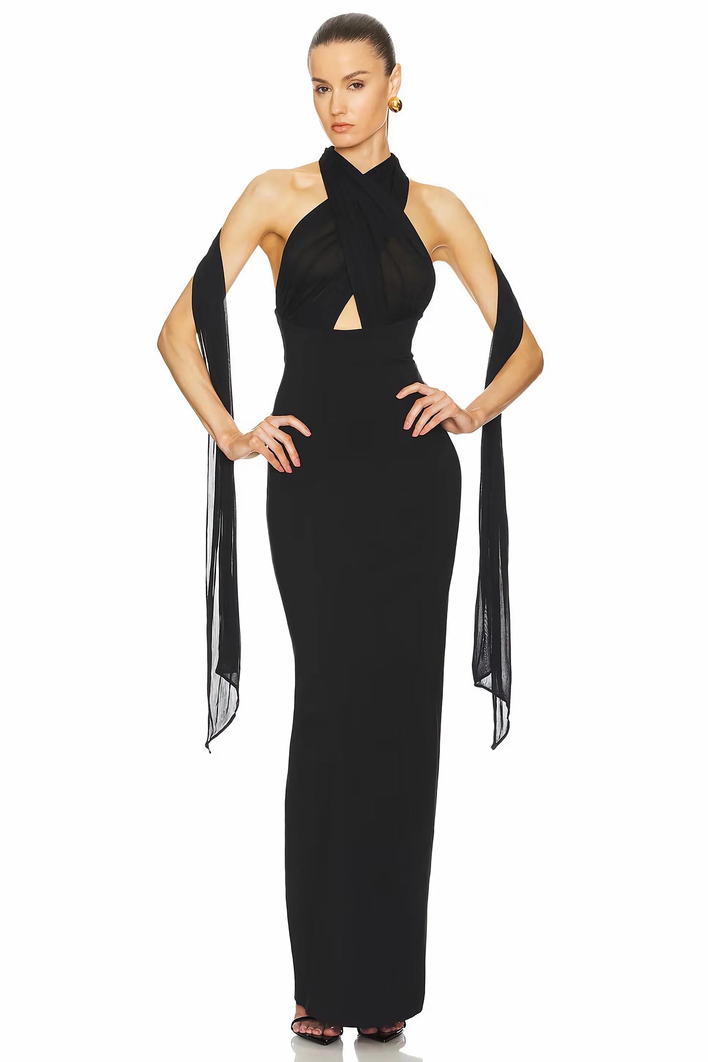Elegant Shinny Deep V Midi Dress