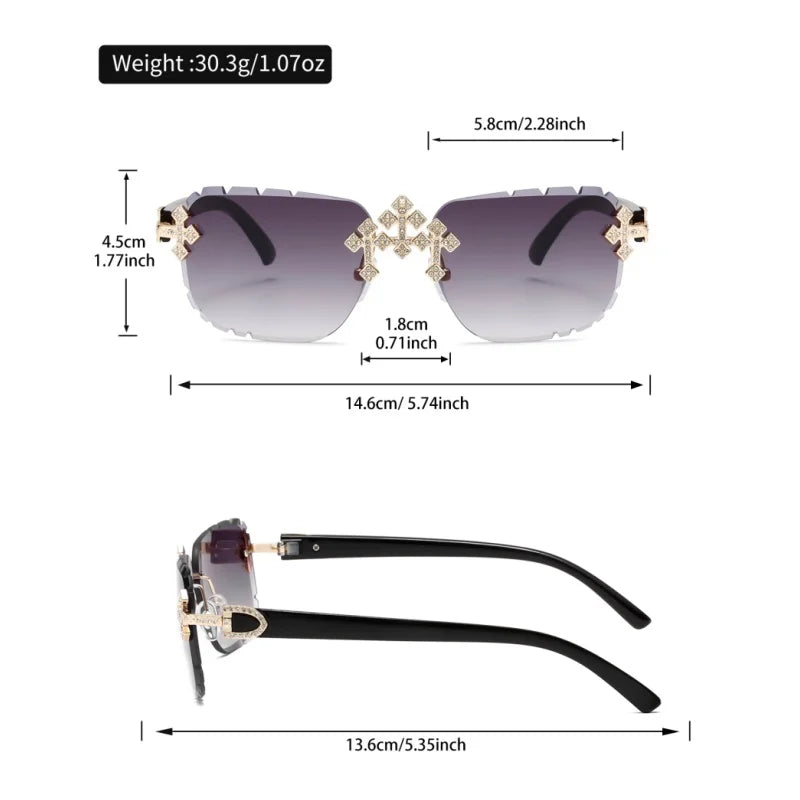 New Frameless Fashion Glasses for Men and Women, High-Definition Lenses with Textured Rhinestone Inlays