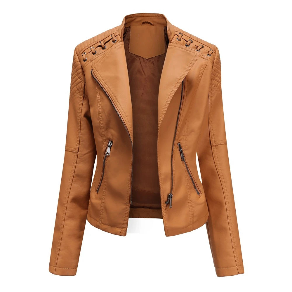 PU Leather Motorcycle Jacket Women Chaqueta  Motorbike Riding Jacket
