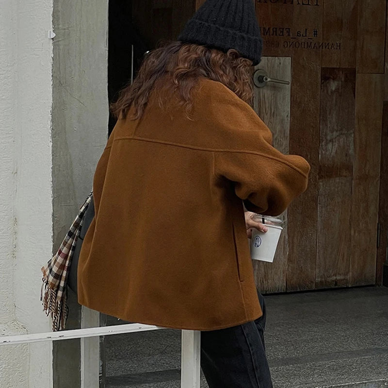 Women Winter Woolen Coat Fall Turn-Down Collar