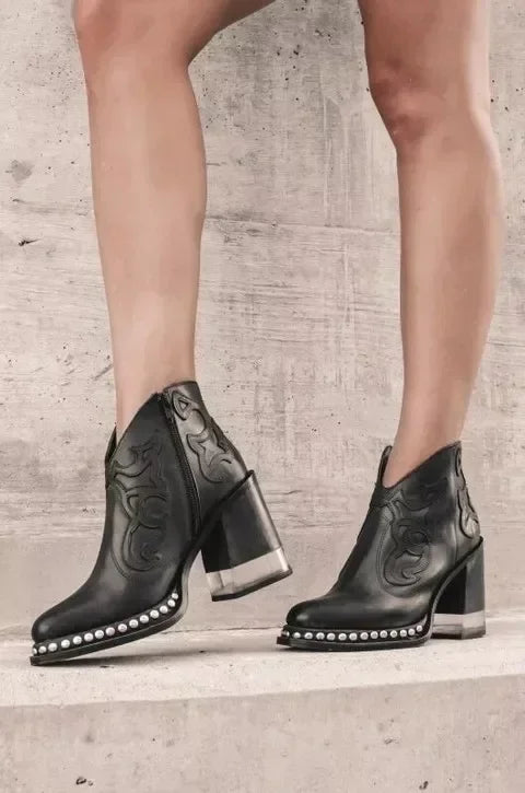 Female Ankle Boots  Leather Women's Shoes Low Heel Embroidered Design Soft Short Boots