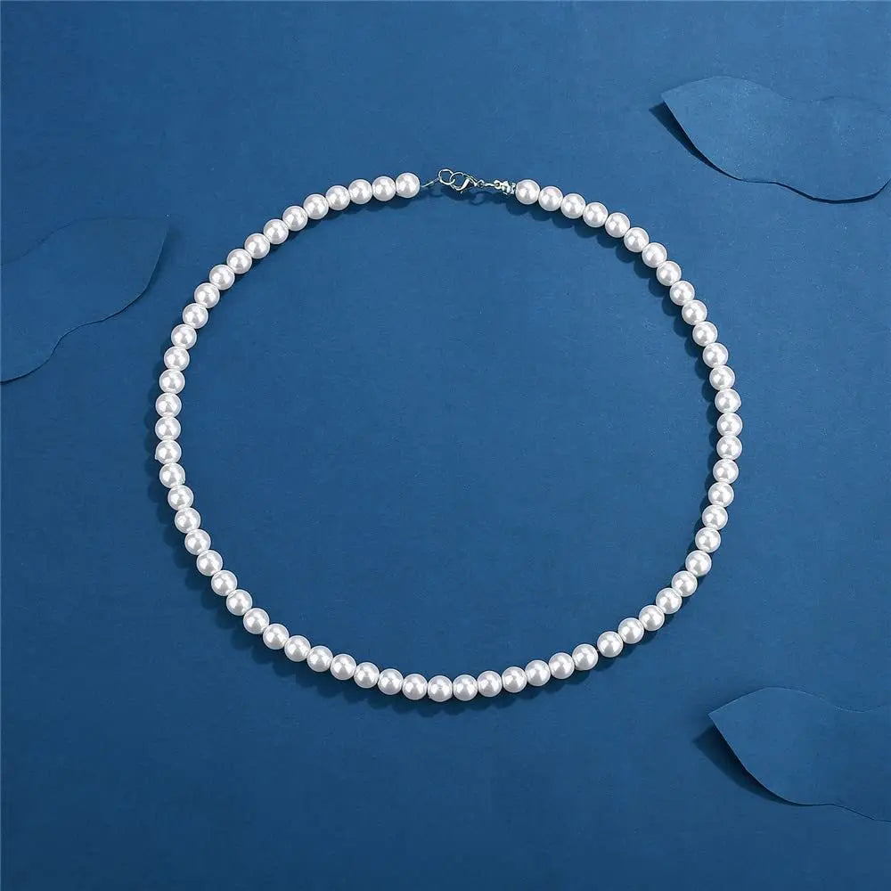 Pearl Necklace Men Simple Handmade Strand Bead Necklace