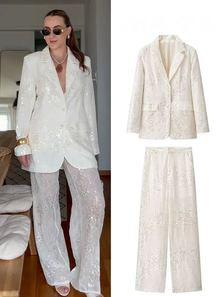 Turn-Down Collar Pockets Single-Breasted Blazers+High Waist Zipper Trousers