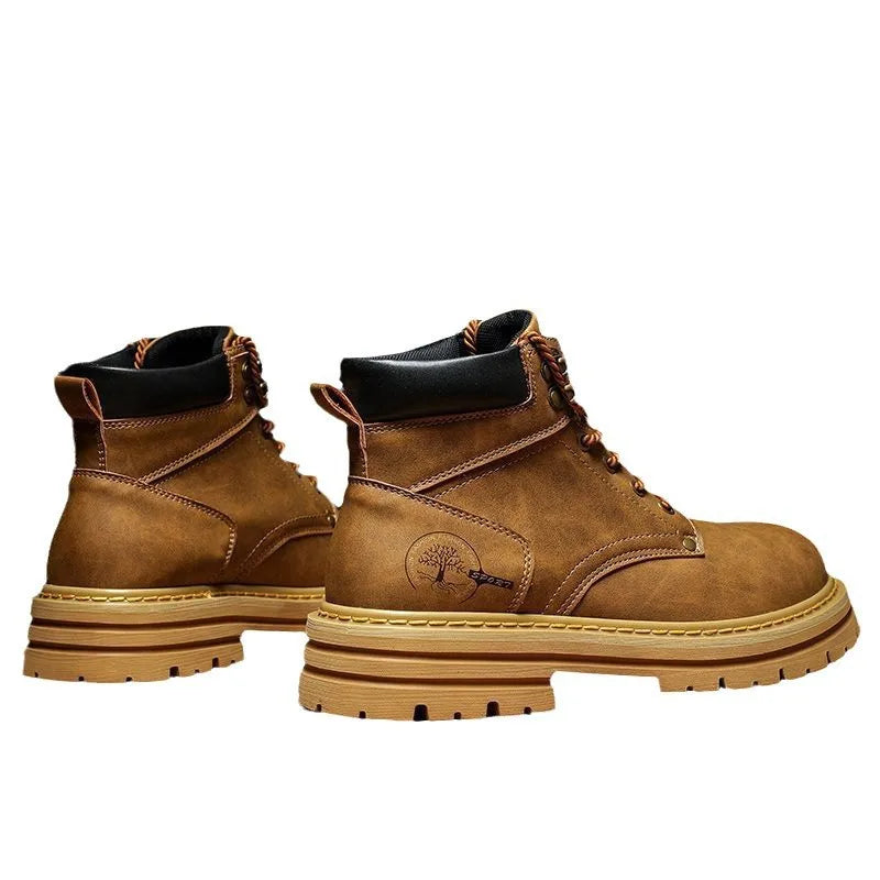 Fashion Men Boots Comfortable Platform Leather Shoes Brown Non-slip Work Boots