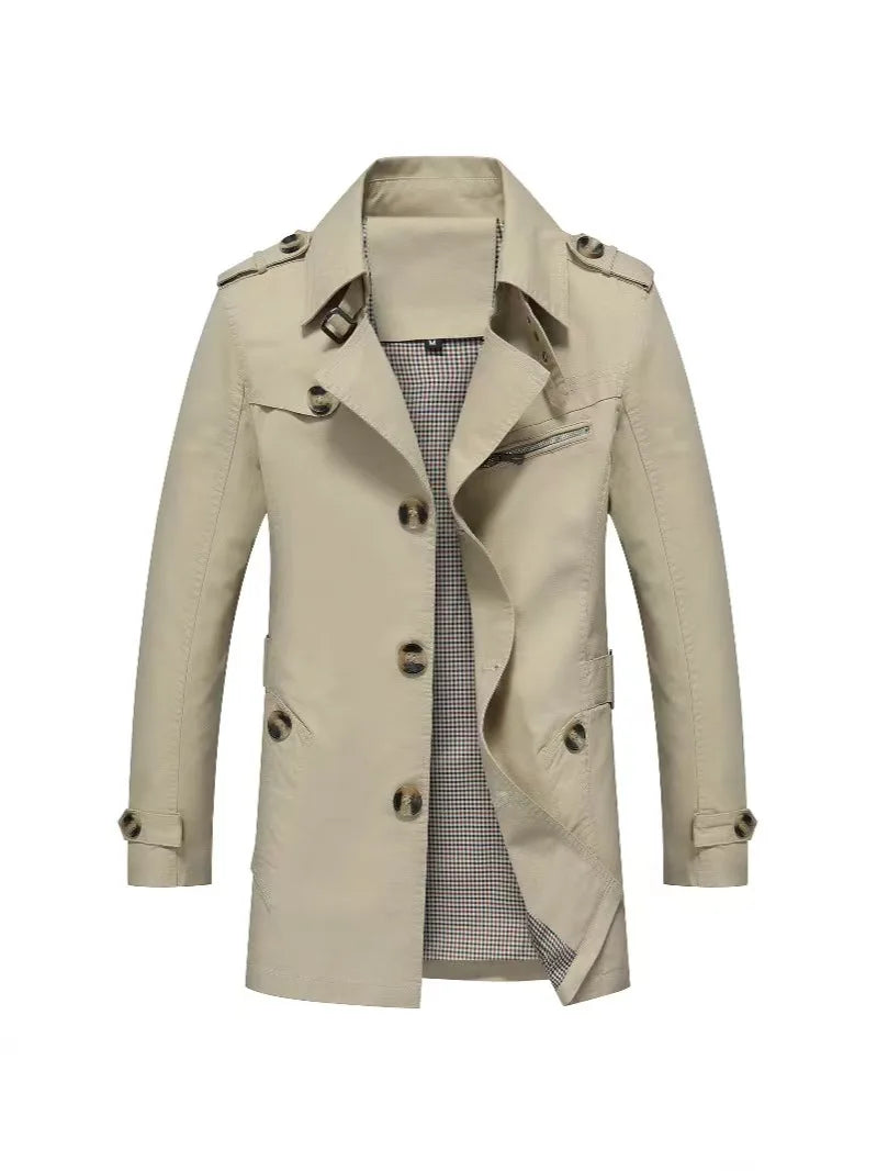 Mens Business Windbreaker Long Jackets