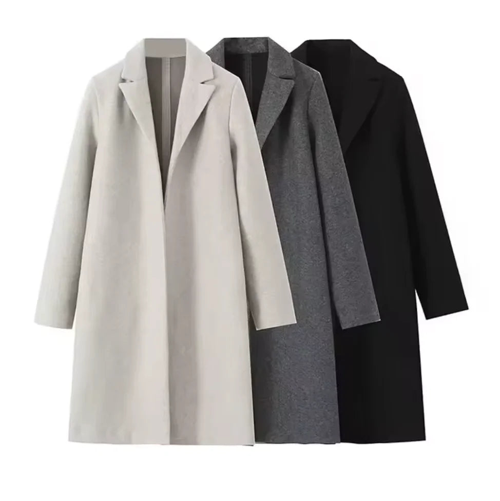 Woolen  Open Stitch Long Trench Coats