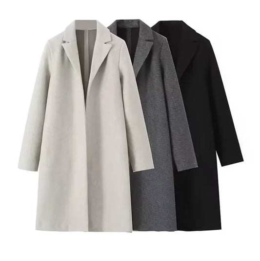 Woolen  Open Stitch Long Trench Coats