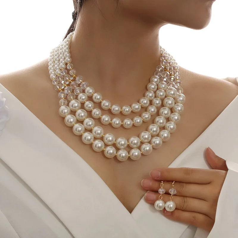 ACRYLIC pearl round necklace earrings tassel wedding women's jewelry