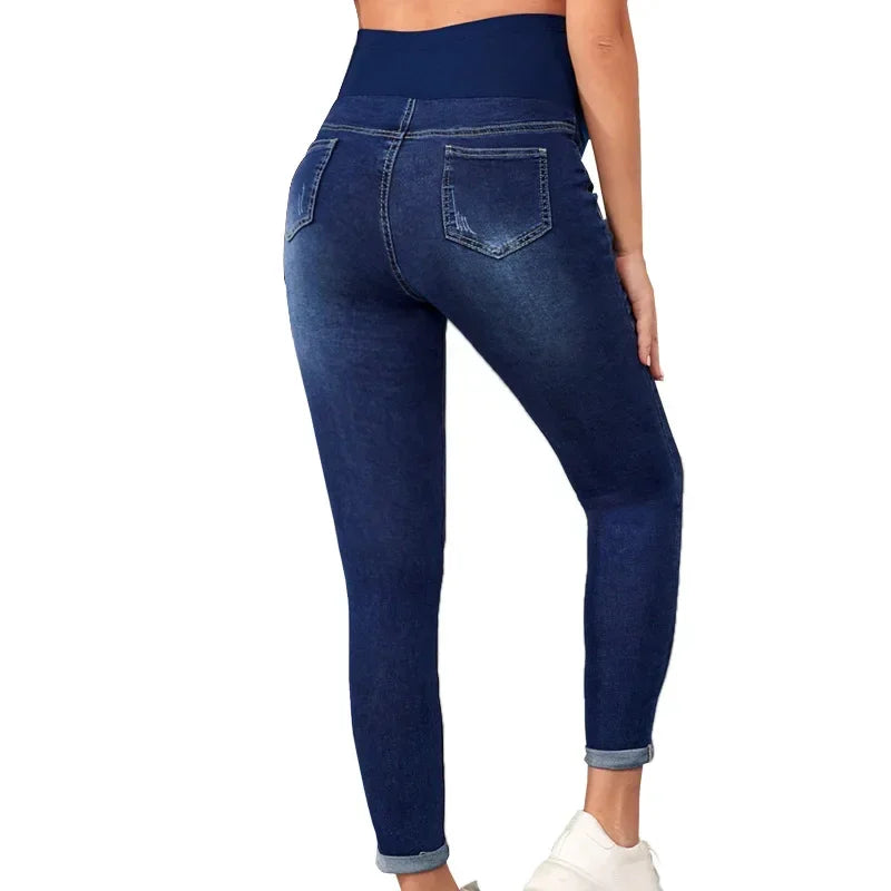Maternity Jeans For Pregnant Women High Waist Support Belly Maternity Hip Lifting Elastic Denim