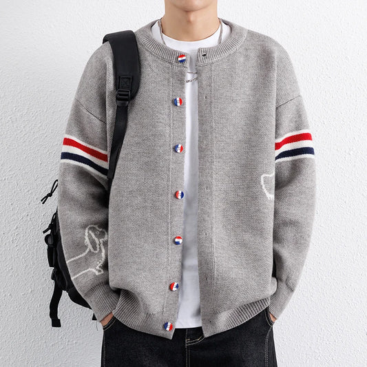 Knitted Cardigan Jacket for Men  Wide Pine Stand Collar Sweater