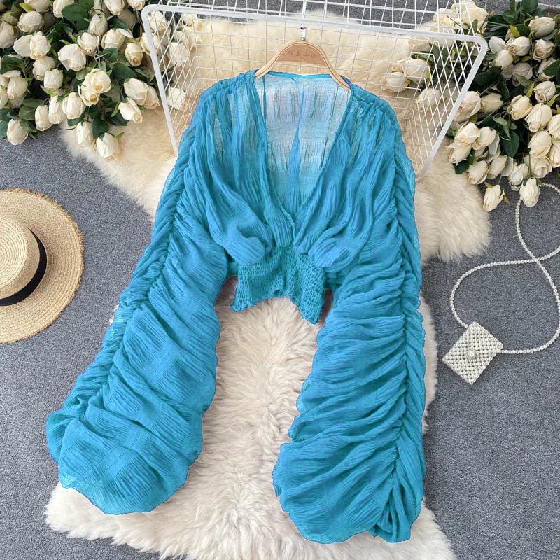 Women Sexy Chiffon Short Blouse
