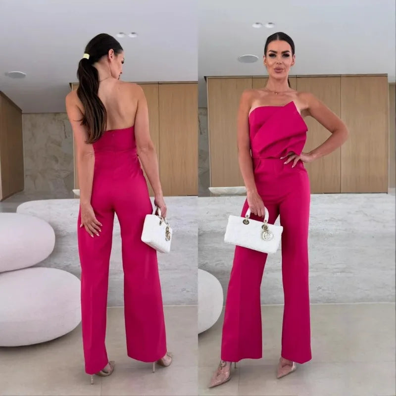 Corset Jumpsuit for Women Chic Off Shoulder Folds Wide Leg Pants