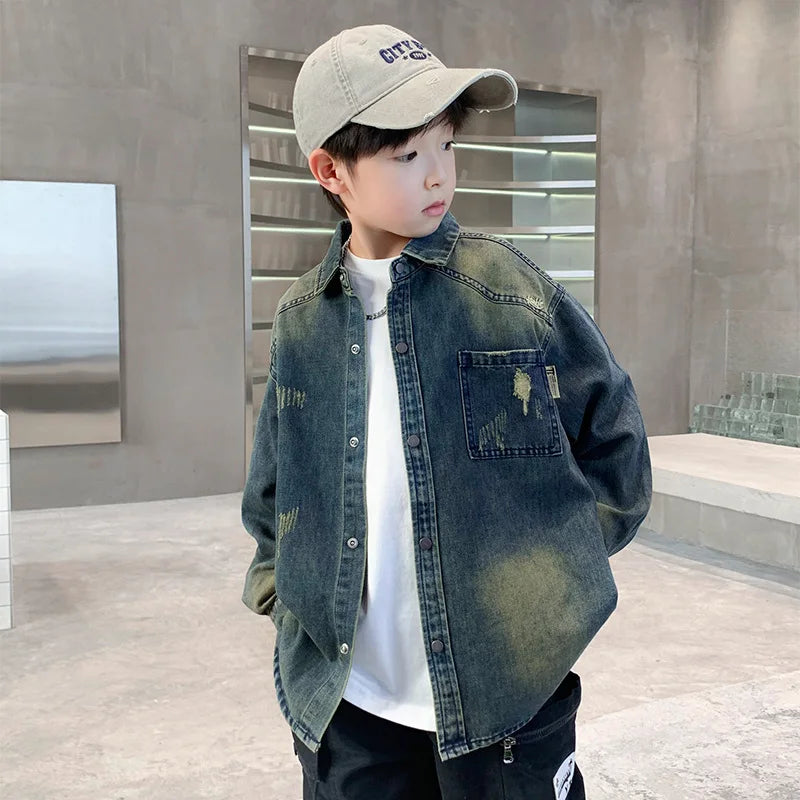 Children Denim Jacket for Kids Boys Fashion Spring Autumn Tops Coat with Pockets