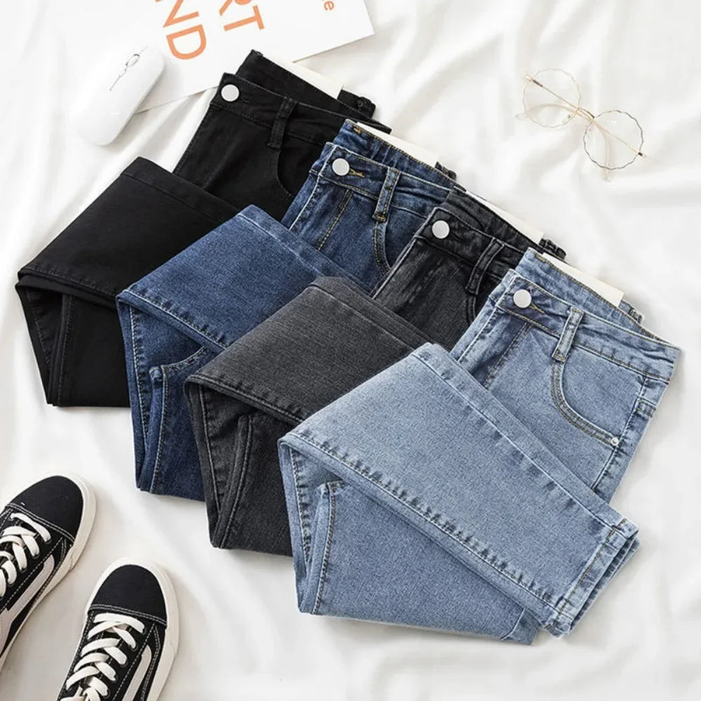 Black Grey Jeans Women's Slimming Cropped Pants