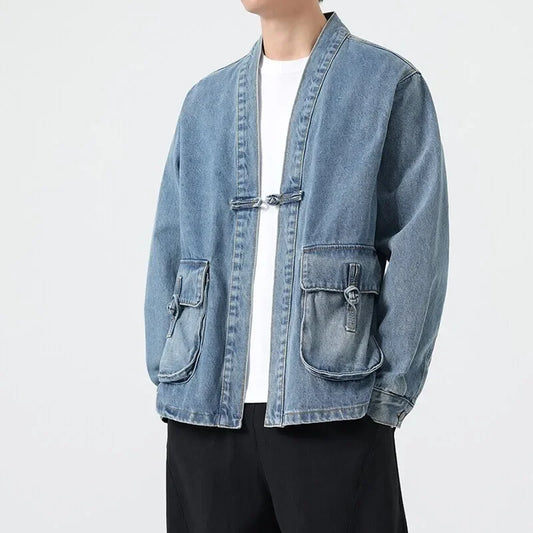 Fashion Men Denim Jacket Cotton Kimono Vintage Traditional Jackets
