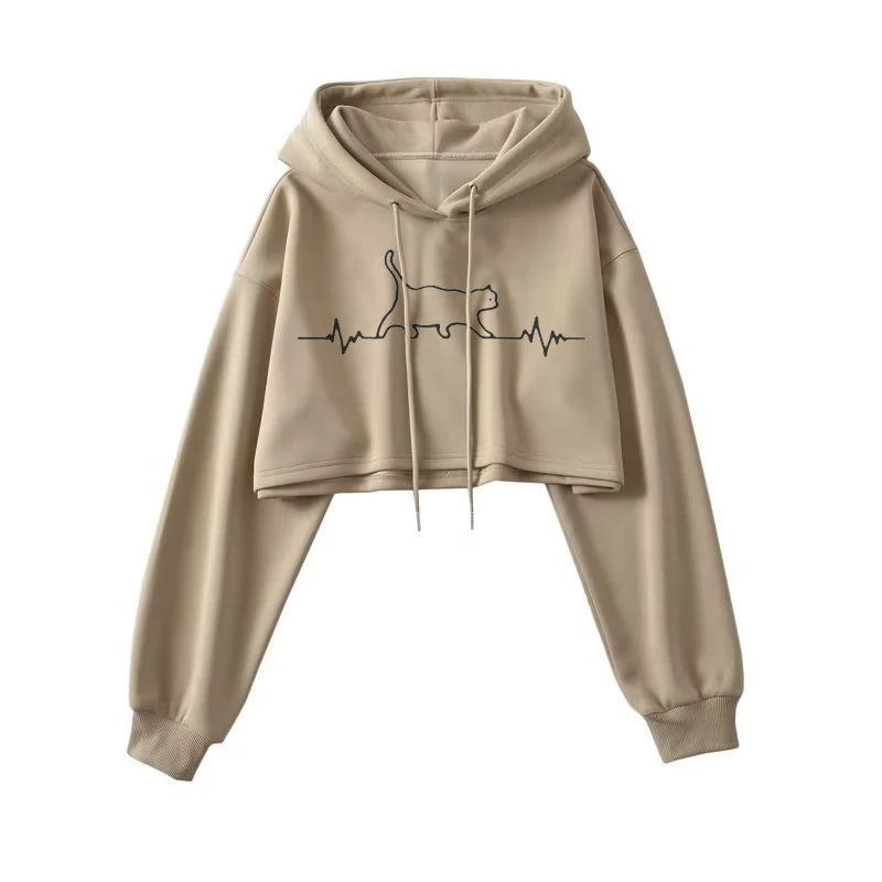 Sexy Short Hooded Sweatshirts Women Long Sleeve Crop Tops