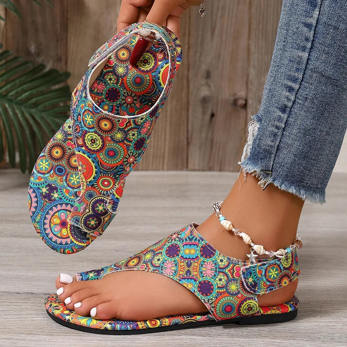 Women Flat Sandals Comfortable Flats Printed Bohemia Style Shoes