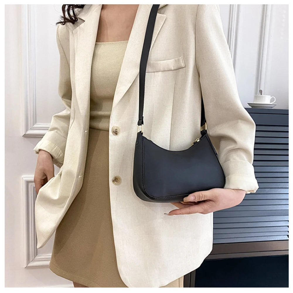 Shoulder  Underarm Bag Retro Solid Color PU Leather Shoulder Underarm Bags