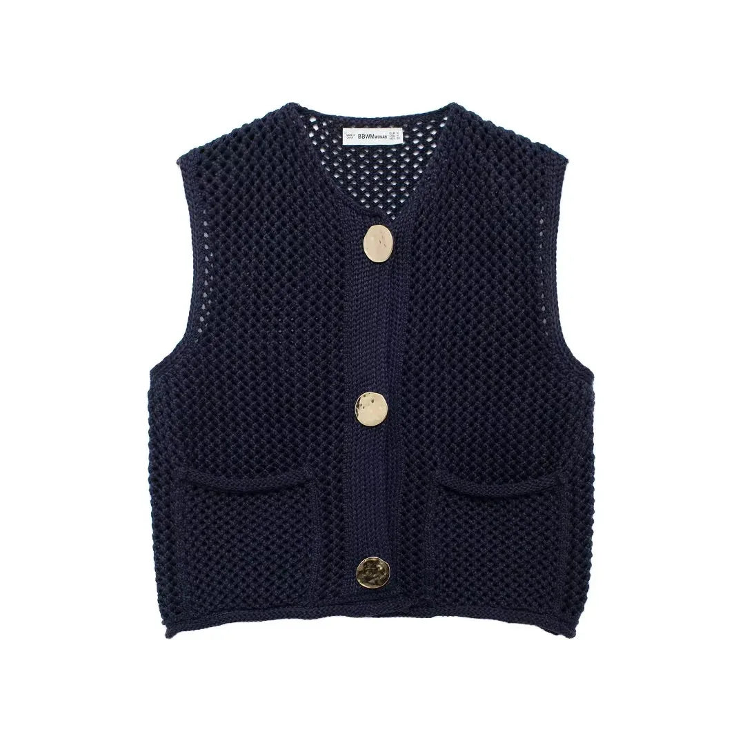 Women Fashion Sleeveless Coarse Needle Knitting Vest Sweater