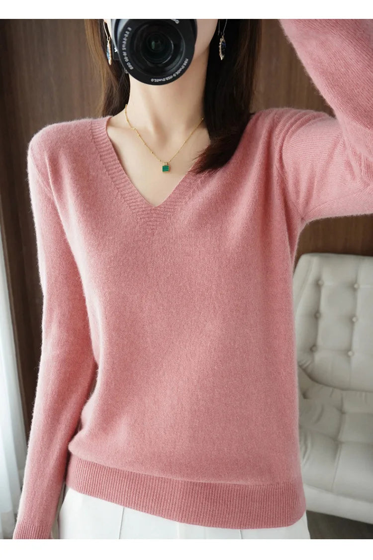 Women's Sweater  Knitted Pullovers V-neck Slim Fit Bottoming Shirt