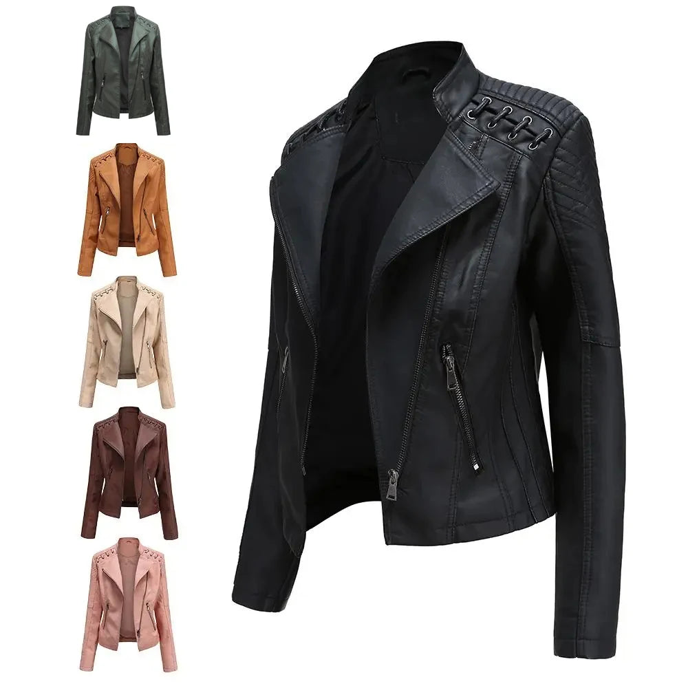 PU Leather Motorcycle Jacket Women Chaqueta  Motorbike Riding Jacket