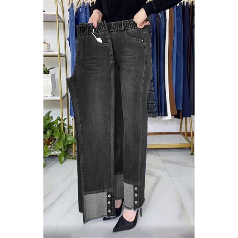 Middle-aged Women's Jeans Stretch Waist Denim