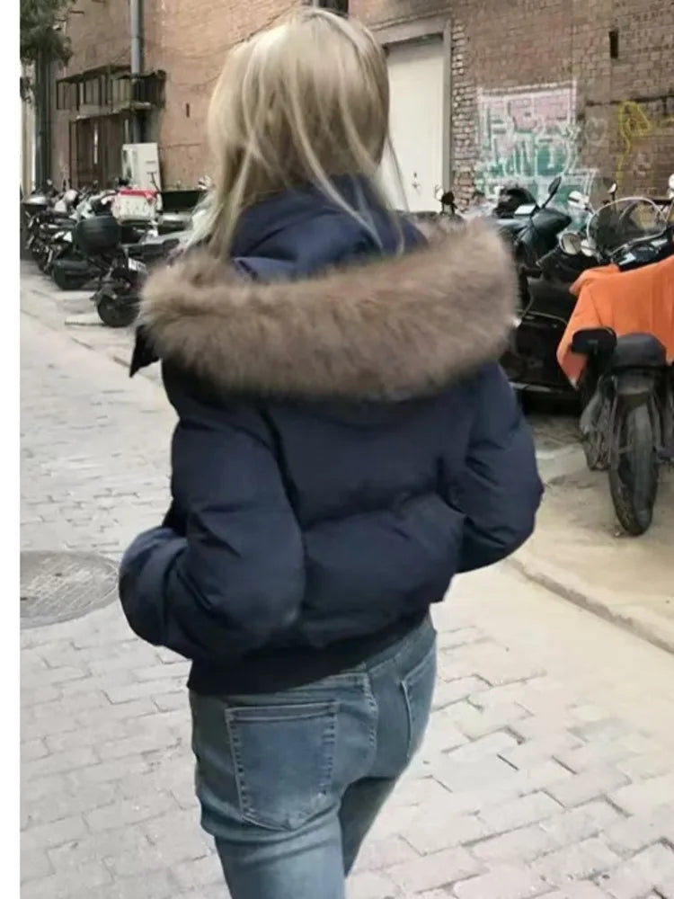 Fur Hooded Jacket Women Outerwear Female  Puffer Bubble Coat