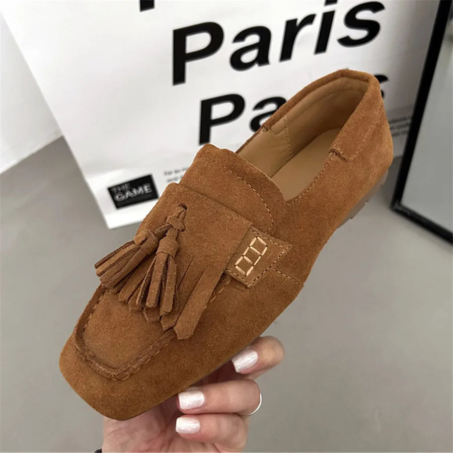 Fringed Women Ballet Flats Square Toe Walking Driving Shoes