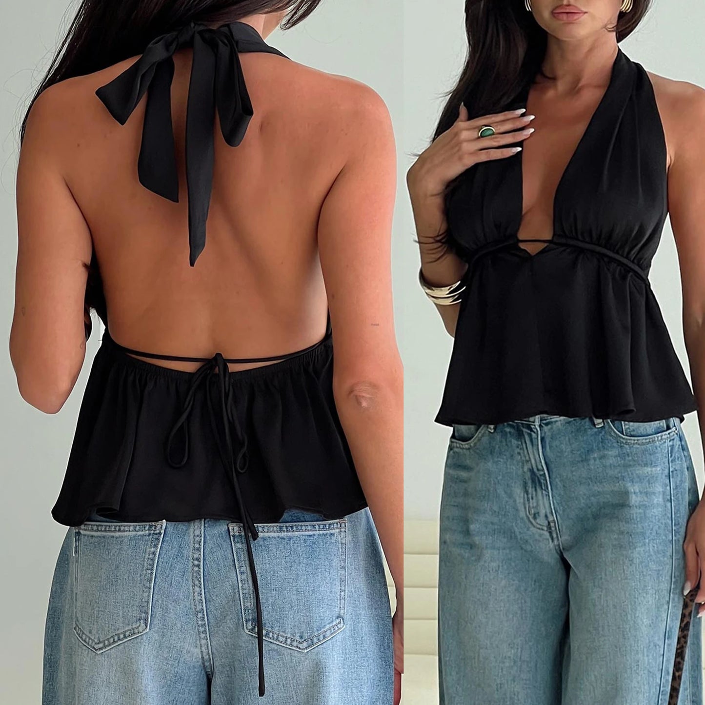 Women Halter Neck Crop Tops Sexy Tie-up Sleeveless Backless Tank Tops