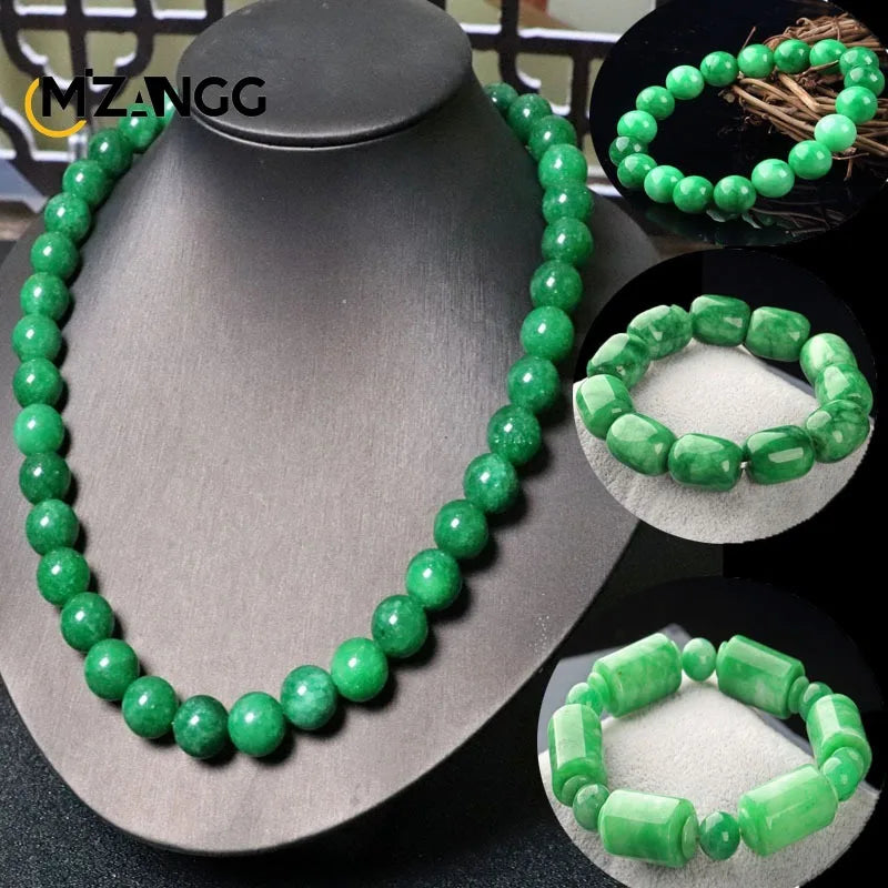 Natural Jade Dry Green Bracelet Necklace Hand-carved