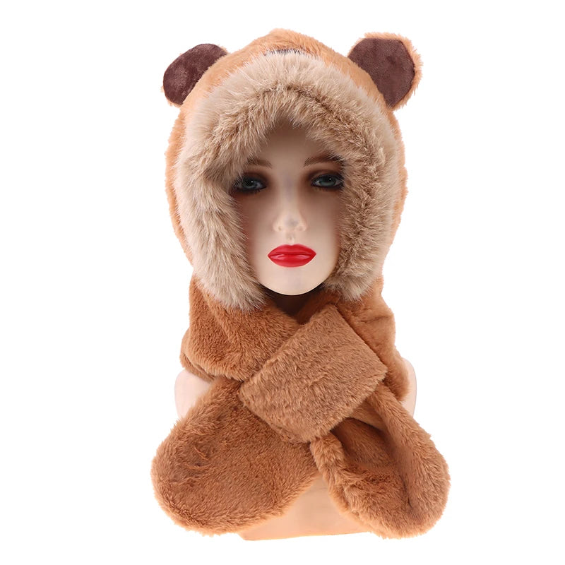 Capybara Hat Ear Protection Soft Furry Scarf
