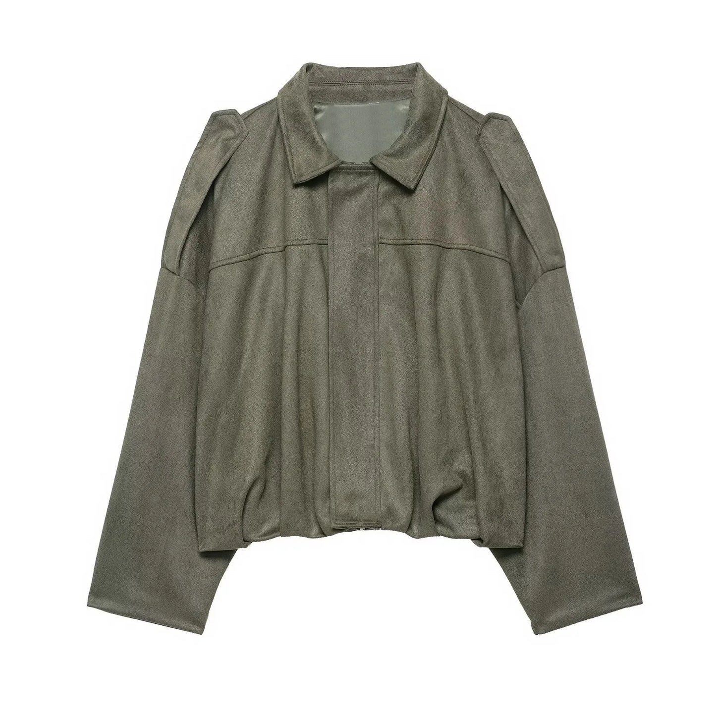 Women's Bomber Jacket Lapel Long Sleeve Zipper Suede Jacket