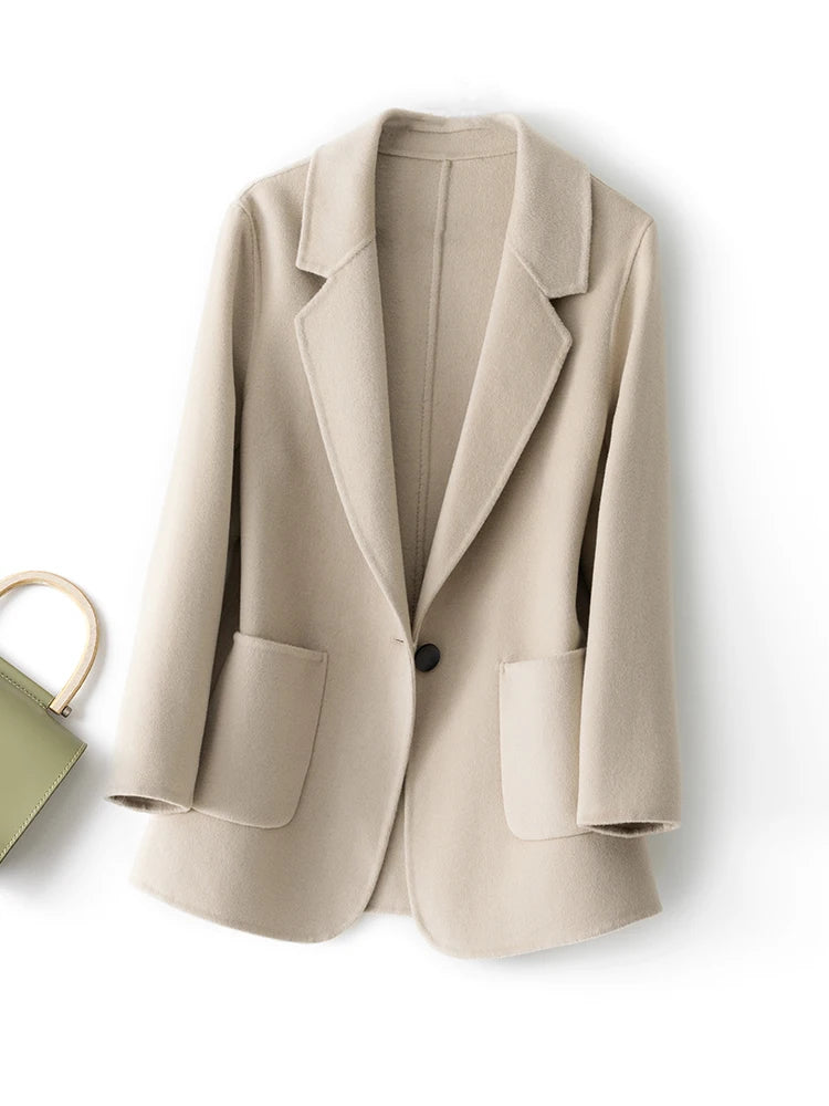 Pure Wool Plaids and Tweed Fashion Camel Women's Coat