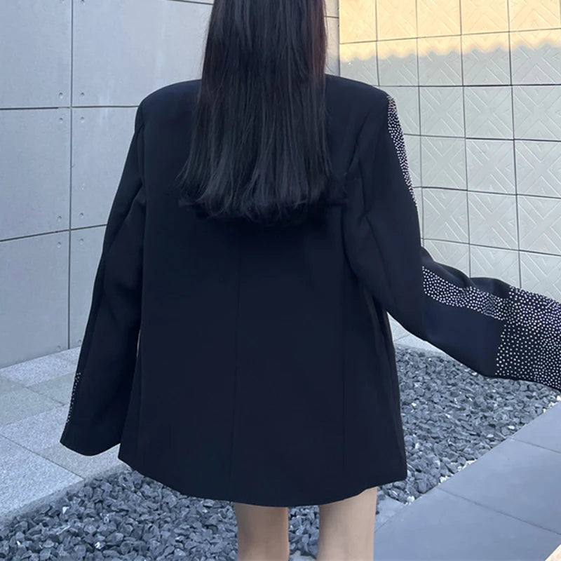 Women's BF Oversize Coats Loose Casual Single-Breasted Retro Beaded Jacket